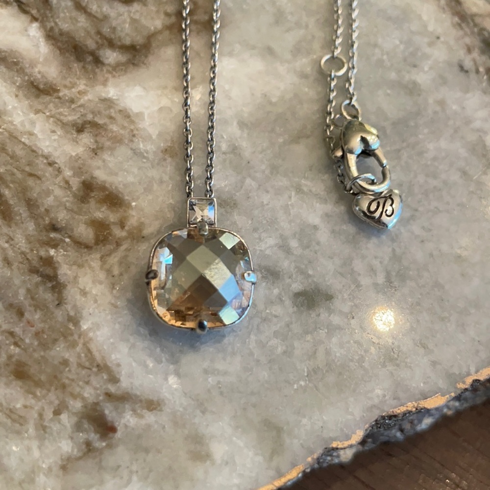 Brighton light amber gemstone pendant with crystal at top. Classy